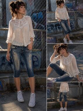 H2J Production Distressed Denim Capri Jeans Size 5/6